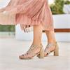 Rieker Lattice Cut Block Heel Sandal - Beige Sparkle